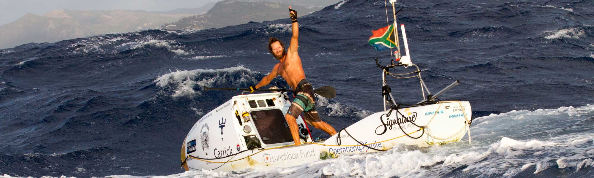 Image of Chris Bertish at sea on supporting Signature of Hope Fundaraising